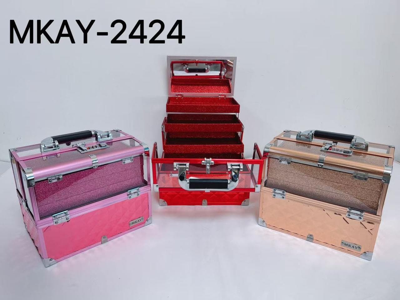 Cascading Mirror Vanity Case with Clear Panels